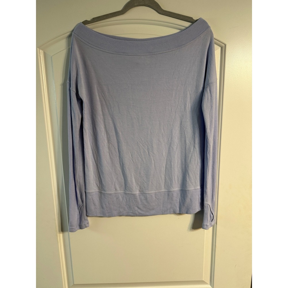 Athleta Off Shoulder Sweatshirt Small Periwinkle Thumbhole Modal Ribbed Lounge